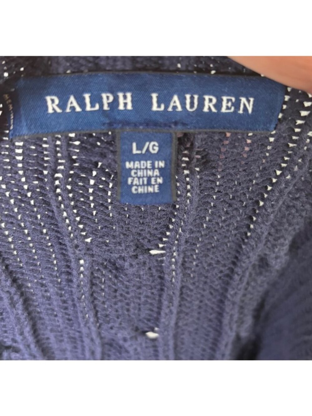 Ralph Lauren Womens Cable Knit Cotton Sweater Large Blue With Red Pony Logo - Picture 5 of 7